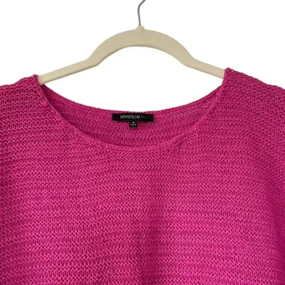 Lafayette 148 Fuschia Pink Open Knit Short Sleeve Sweater Small Colorful Barbie - Picture 3 of 9